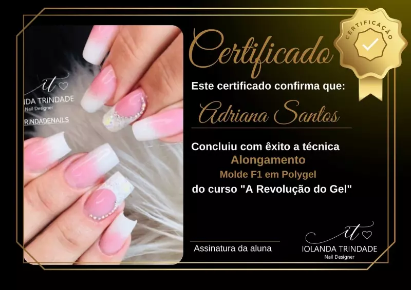 Certificado Nail Designer - Alongamento (Molde F1 em PolyGel)